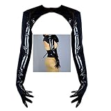Latex Bolero Gloves Shine Leather Faux Patent Black Top Jacket Cropped Shrug Arm Warmers (Bolero gloves-crew neck)