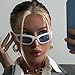 PEGH Wrap Around Sunglasses Y2K Trendy, Fashion White Sport Shades Blue Lens Moon Décor