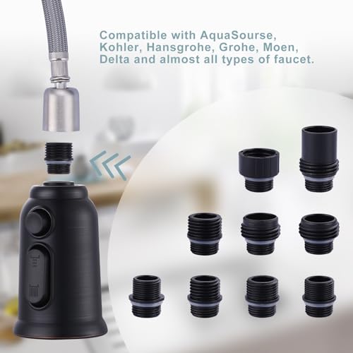 ALEASHA Pull Down Kitchen Faucet Spray Head Replacement, 3-Function Kitchen Sink Spray Nozzle with 9 Adapter Kit, Sprayer Head for Kitchen Faucet - Thumbnail 4