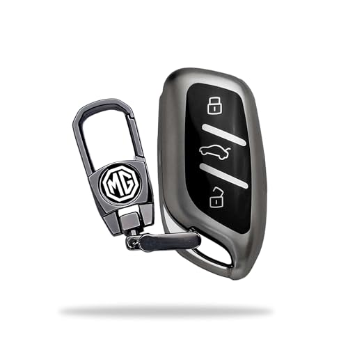 Image of SIAGO Premium TPU Car Key Cover and Metal Keychain Compatible with MG ZS EV Electric | Astor 3 Button Flip Key (Grey)