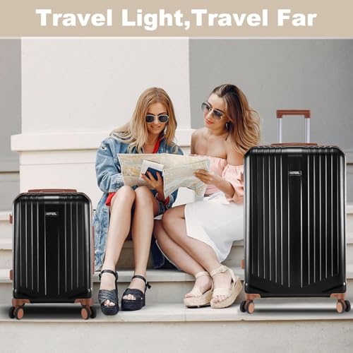 Image of Hoteel luggage Sets 3 Piece Carry on Luaagae Suitcases with Spinner Whells & TSA Lock(4-YEAR WARRANTY), Carry on Suitcase ABS Hard Shell Lightweight Travel Suitcases(20in /24in /28in, Black)