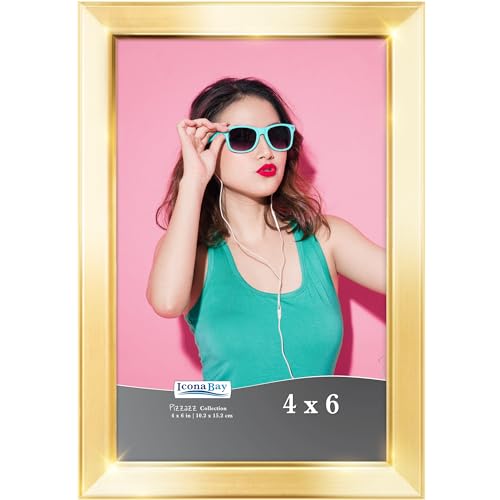 Icona Bay 4x6 Picture Frame, Gold Solid Wood Scandinavian Style Frame for Photo, Pizzazz Collection