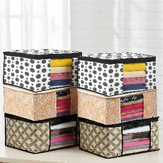Image of Wardrobe Organizer Bags | Non-Woven Clothes Storage Covers with Heavy-Duty Zipper | Foldable Dust-Proof Closet & Bedroom Organizer (Set of 6, Multicolor14)