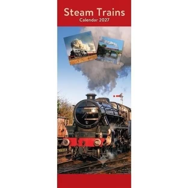 Steam Trains 2027 Slim Wall Calendar - Month to View, 12 Amazing images