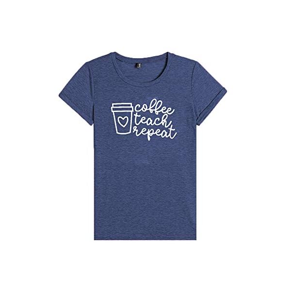 Fanfly Coffee Teach Shirts Women Teacher Shirts Short Sleeve Funny Graphic Summer Tee Tops (Navy Blue, S)