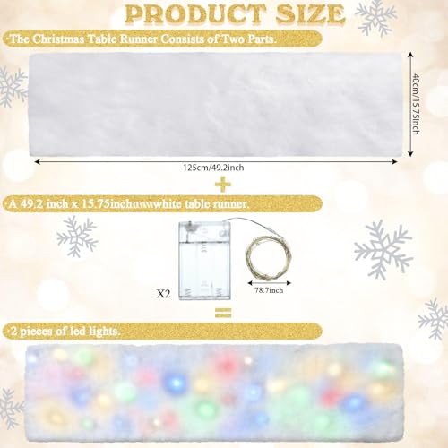 Chemin de table de Noël LED 3x1,4m couverture de table blanche pour fête d'hiver