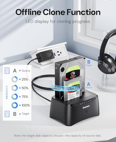 Hard Drive Docking Station, dockteck USB 3.0 to SATA Dual Bay External Hard Drive Enclosure for 3.5 or 2.5 inch SATA HDD SSD with Offline Clone