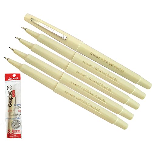 Graphic05 Fineliner Pens, BLACK, Fine Tip (0.8mm), Pack of 5, Write Draw Sketch Colour Pens, Artists Calligraphy Illustrations, iZOFAX Black Ball Pen