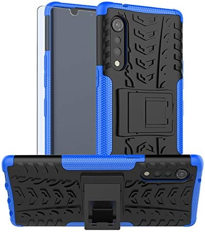 LG Velvet Case,with HD Screen Protector,SKTGSLAMY [Shockproof] Tough Rugged Dual Layer Protective Case Hybrid Kickstand Cover for LG Velvet 5G (Blue)