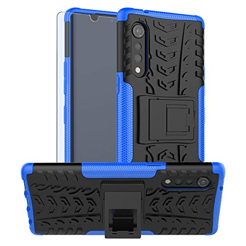 SKTGSLAMY for LG Velvet Case,with HD Screen Protector, [Shockproof] Tough Rugged Dual Layer Protective Case Hybrid Kickstand Cover for LG Velvet 5G (Blue)