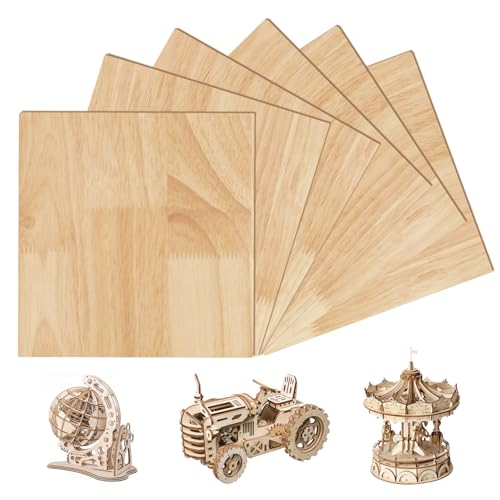 Image of Longer Laser Engraver Plywood Sheets, Double-Sided Rubber Wood, 11.8" x 11.8" x 0.118", 6-Pack – Laser Cutting & DIY Craft Material