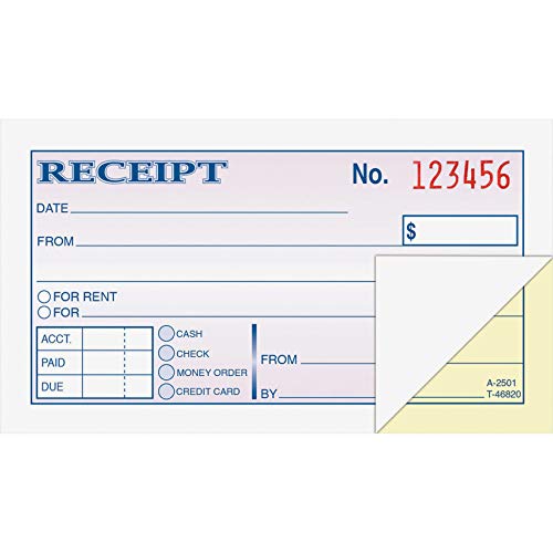 Adams Money And Rent Receipt, 2-3/4 X 5-3/8 Inches, 2-Parts, Carbonless, White/Canary, 50 Sets Per Book (Dc2501) #TOP25