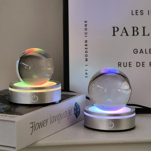 Image of LED Light Base Lighted Display Stand, 4 Pack Round Touch Control LED Night Light Stand with Recessed Holder, 7 Color Display Base with USB Power, Pedestal for Glass Crystal Spherical Artwork