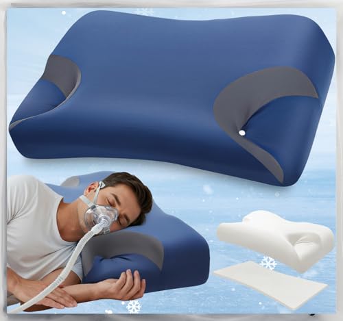 Image of Adjustable CPAP Pillow for Side & Back Sleepers - Reduce Mask Air Leaks & Pressure, Cervical Memory Foam Neck Support with 2cm Removable Insert, Cooling Washable Cover - Fits Full Face & Nasal Masks