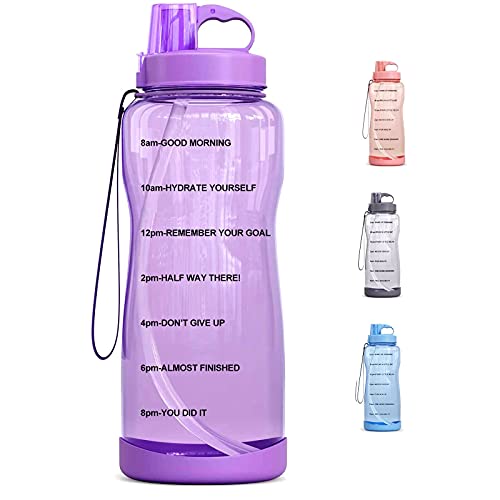BOTTLE BOTTLE Large Half Gallon Water Bottle with Straw& Time Marker, 64oz Motivational water bottle with Times to Drink, BPA Free Leakproof Water bottle/jug for Fitness Gym and Outdoor Sports.