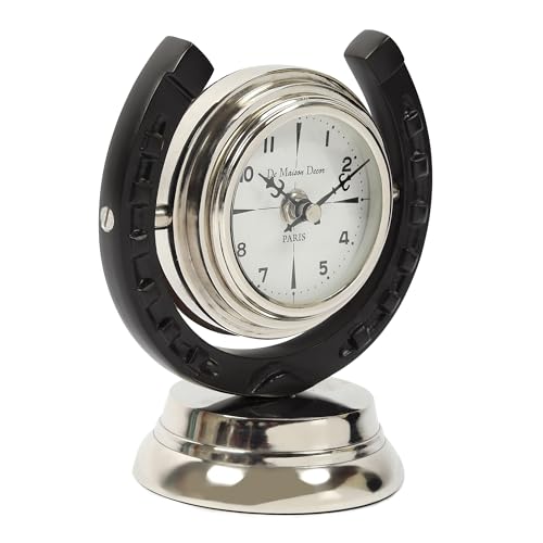 Image of Decor de Maison Brings Handcrafted Equestrian Table Clock for KidsRoom, Living & Bed Room, Study Table, Office|Classic Non-Ticking Tabletop Battery Operated Analog Desk Clock in Silver (15x10x17cm)