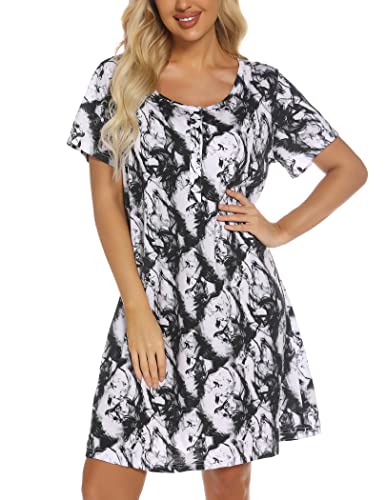Image of ENJOYNIGHT Womens Short Sleeve Nightgown Tie Dye Nightshirt Nursing Sleepshirts Breastfeeding Sleep Dress