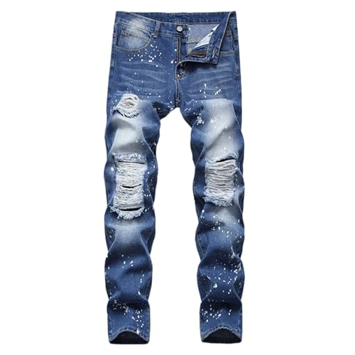 Maiyifu-GJ Men's Jeans Ripped Slim Fit Straight Leg Jeans Stretch Casual Fashion Distressed Denim Pants for Men