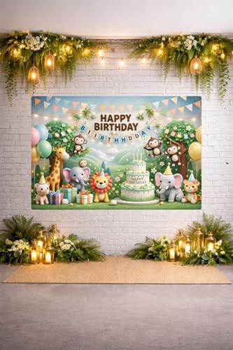 Image of Happy Birthday Theme Backdrop Banner 5x7 ft - Digital Print Cloth Background, Reusable Birthday Party Wall Decoration for Girls, Photo Booth & Stage Decor (BD 27)