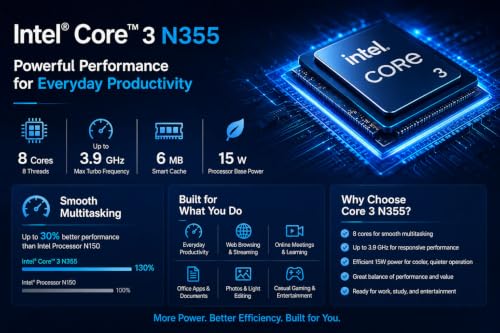 Image of Lenovo 15.6 inch FHD Business Laptop, 8-Core Intel Core 3 N355, 8GB DDR5, 128GB SSD, Upgraded Performance, Thin & Lightweight, Win 11 with Microsoft 365