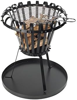 Cast Iron Fire Pit for Garden and Patio - Fire Bowl with Grill Black - Garden Fi Round - Tripod Patio Oven with Grill & Ash Tray Powder Coated - 53 x 5 x 52.5 cm