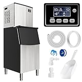 Commercial Ice Maker Machine 400lbs/24H with 300Lbs Large Storage Bin, Industrial Ice Machine with S