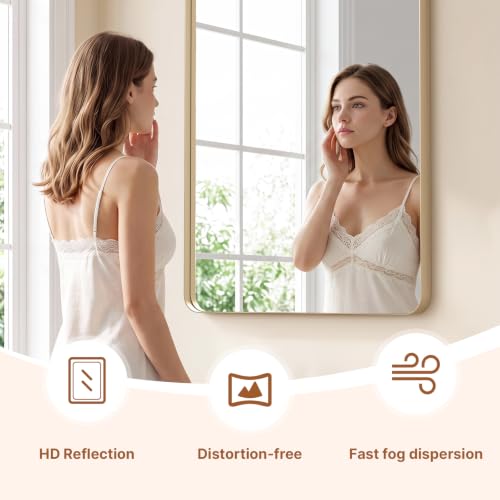 Image of Kosmonia 36x24 Inch Bathroom Vanity Mirror Brushed Champagne Gold