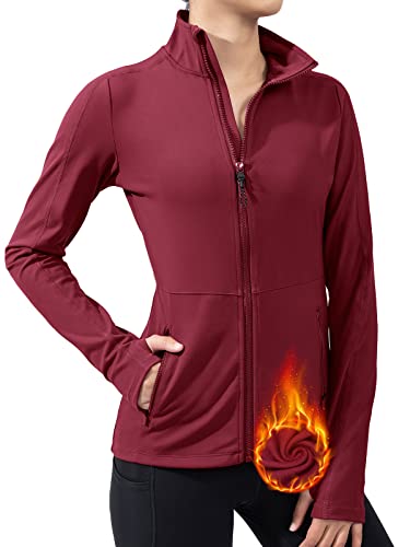 VUTRU Veste de course pour femme - Veste de sport - Manches longues - Pour fitness - Avec poches - Trou pour le pouce - Respirant, rouge, XL