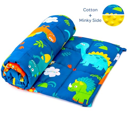 Image of Uttermara Weighted Blanket 5 lbs, Ultra Cozy Minky Fleece and Cotton Sided with Cartoon Patterns, Reversible Heavy Blanket Great for Calming and Sleeping, 36x48 inches, Blue Dinosaur Park