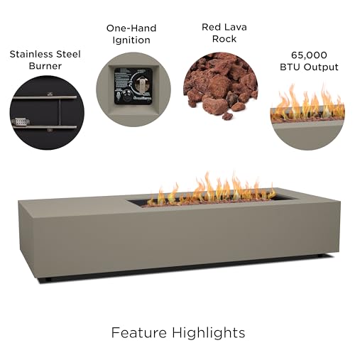 Image of Real Flame Aegean 72in Rectangle Propane or Natural Gas Fire Pit Table, 65,000 BTU, Powder-Coated Steel, Push-Button Ignition, CSA Certified, Stainless Steel Burner with Lid (Mist Gray)