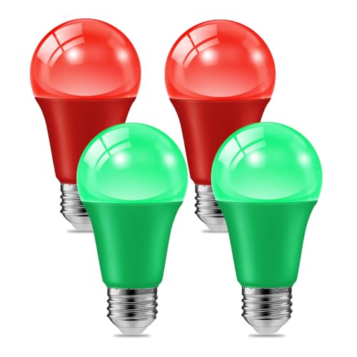 4 PCS 9W 120V E26 Base A19 LED Red and Green Light Bulb for Christmas Decor