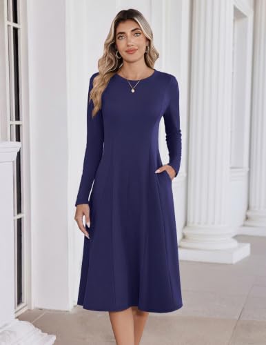 Zeagoo Navy Blue Sweater Dress for Women Flattering Lines Long Sleeve Dress - image 2