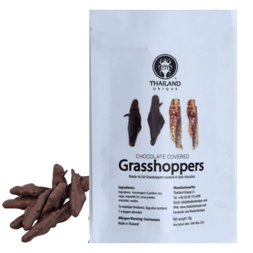 Thailand Unique Chocolate Covered Grasshoppers - Irresistible 15g Gourmet Edible Insects, Premium Dehydrated Bugs, High-Protein Superfood Snack, Unusual, Exotic, Weird Gag Gift (Limited Edition)