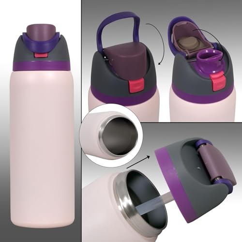 Image of LHOTSE FreeSip Gym Water Bottle with Straw & Spout | Leakproof Stainless Steel Sports Bottle for Workout, Fitness Training & Exercise Hydration (Lavender Blush, 960 ML)