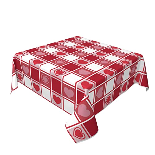 Sunshineyan Valentine's Day Tablecloth Square 60X60 Inch, Red Checkered Hearts Tablecloths Stain Resistance Polyester Table Cloth For Parties Kitchen Dining Indoor Outdoor #TOP1