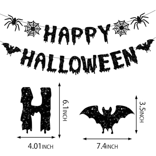 Image of Orange Black Happy-Halloween Party Decorations - 13PCS Spider Web Bats Streamers Banner ,Paper Flowers Lanterns Tissue Pom Poms Fans, Classroom Birthday Bachelorette Hanging Supplies Decor Hugfond