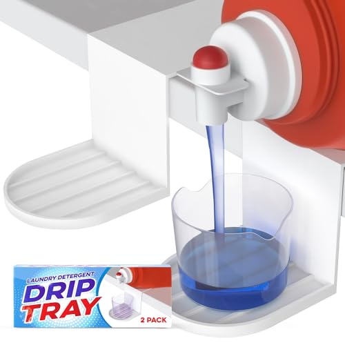IMPRESA Laundry Detergent Cup Holder & Laundry Drip Catcher – 2-Pack, White Plastic – Slides Under Tub for Universal Detergent Drip Tray & Spill Prevention
