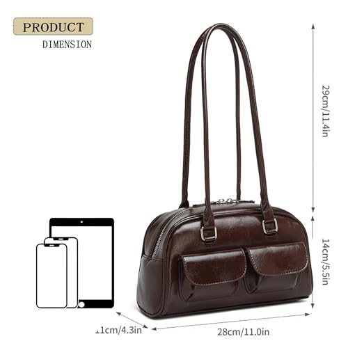 Image of Fozehlad Y2K Shoulder Bag for Women Retro PU Leather Tote Handbag Multi-Pocket Hobo Bag with Zipper for Gifts
