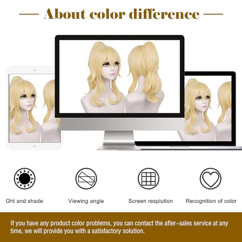 Image of LABEAUTE Blonde Ponytail Cosplay Wig for Jean, Golden Princess Wavy Hair with Pigtails Bangs + Wig Cap for Halloween Peach Costume