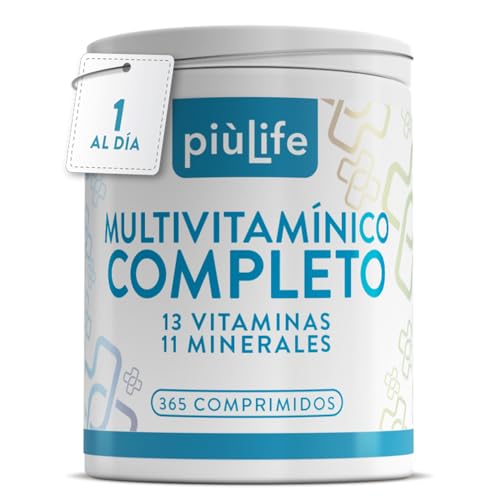 Multivitaminico Completo 365 Comprimidos PiùLife, Con 24 Multivitaminas Y Minerales Para Hombre Y Mujer, Vitaminas A, B, C, D3, E, Calcio, Zinc Y Hierro, Para El Cansancio Y Defensas Inmunitarias