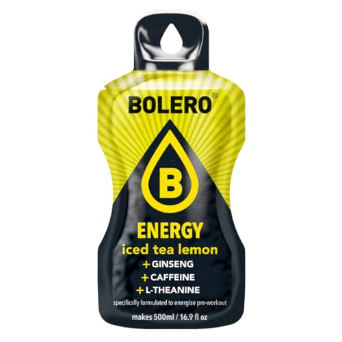 Bolero Energy - Bebida en polvo sin azúcar, vegana y sin gluten, para estilos de vida activos (12 x 14 g, té helado de limón)
