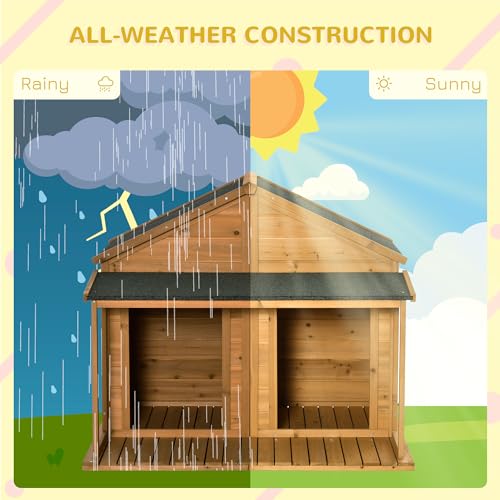 PawHut-50-Wooden-Dog-House-Outdoor-for-2-Medium-or-Small-Dogs-Cabin-Style-Double-Dog-House-with-Porch-2-Doors-Elevated-Floor-Natural-Wood - Cucciolini Doodles   PawHut-50-Wooden-Dog-House-Outdoor-for-2-Medium-or-Small-Dogs-Cabin-Style-Double-Dog-House-with-Porch-2-Doors-Elevated-Floor-Natural-Wood