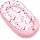 Babynestchen 2seitig Kuschelnest Kokon für Babys Nestchen antiallergischre Neugeborene Kokon Baby Nest 90 x 55cm Baumwolle und Velvet - Pink Herzen mit Klappe
