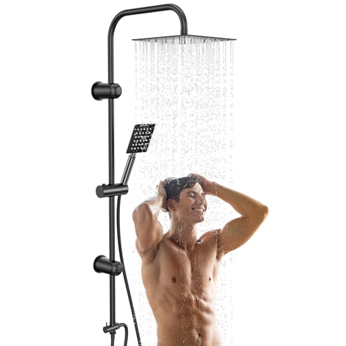 Colonne de Douche Complet, 30 × 30CM Pommeau de Douche Pluie Carré avec Douchette Main Libre - Système de Douche Colonne Murale sans Robinetterie - Chromé