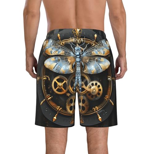 Men's Quick Dry Swim Shorts Dragonfly Gears Steampunk Striped Dark Beach Trunks with Pockets2