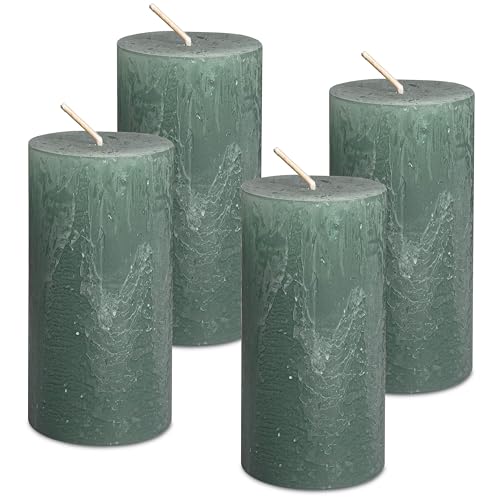 DecoLite: Stumpenkerzen Rustik 4er Set 140x70 mm | Selbstverlöschend...