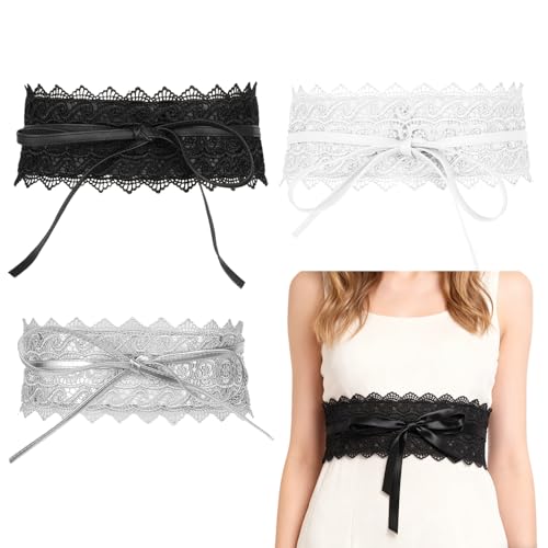 Trsnzul Damen Breite Gürtel 3 Stück Taillengürtel Leder Taillengürtel Damen Breiter Obi-Gürtel Bindegürtel Schnüren Hüftgürtel Taille Band für Bindegürtel für Kleider