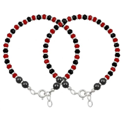 Image of Parnika (Formerly MJ 925 Traditional Silver & Black Crystals Baby Nazariya Kids Silver Bracelet in Pure 92.5 Sterling Silver for Kids - One pair