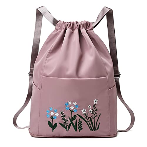 Image of Hitech Travel Drawstring Bag Waterproof Flower Print Fold able Embroidery Design Drawstring Backpack for Outdoor drawstring bag Foldable design (CHERRY BLOSSOM)