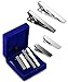 LOYALLOOK 2pcs 2.15Inch Mens Tie Bar Pinch Clip Set for Regular Ties and 2pcs 1.5Inch Skinny Tie Clip with Gift Box Silver Black Tone Pack